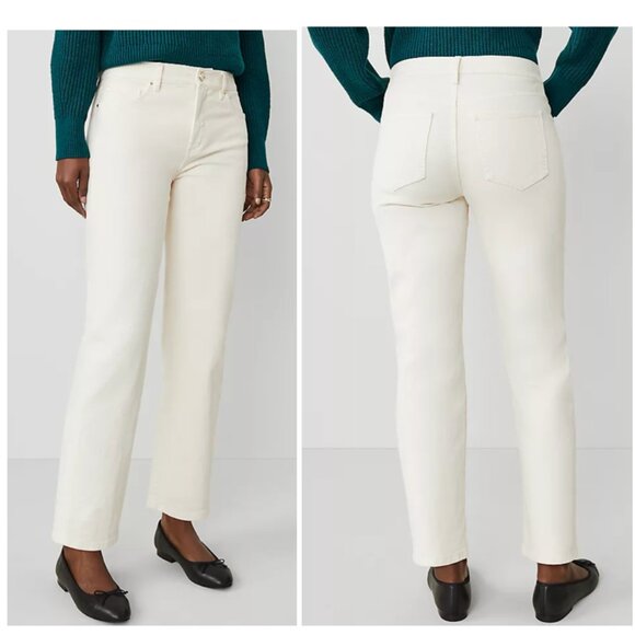 NWT Ann Taylor The Straight Mid Rise Jean in Ivory Size 2 - Picture 1 of 8